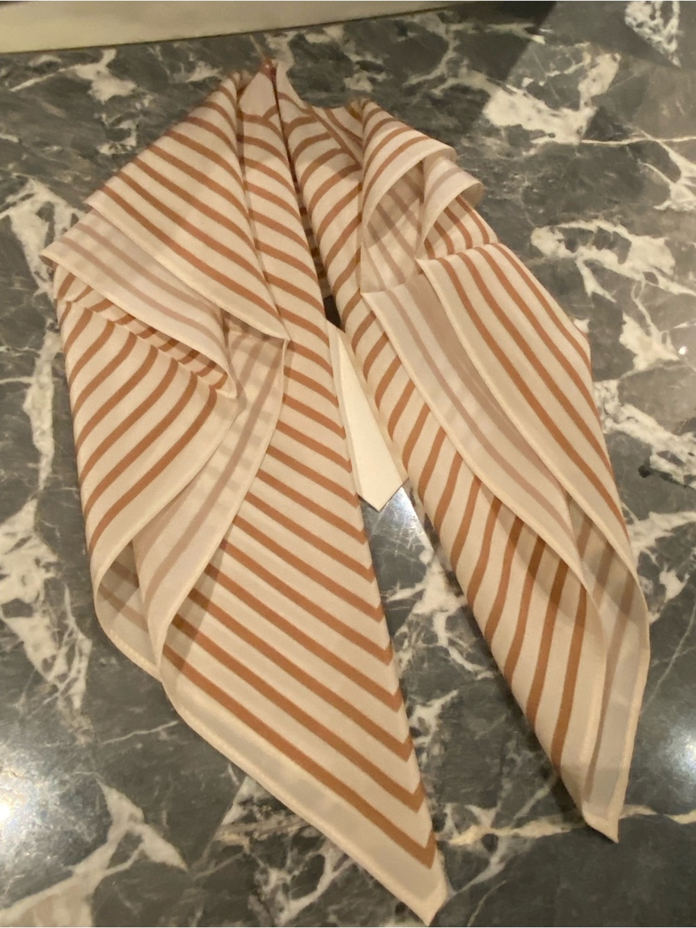Toteme Cream and Tan Striped Geometric Silk Scarf - Picture 4 of 10